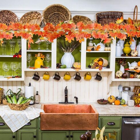 CQURE 5 Pack Fall Leaf Garland,Artificial Fall Vines Autumn Garland Fall Maple Leaves Thanksgiving Decor for Home Wedding Fireplace Christmas in Saudi Arabia