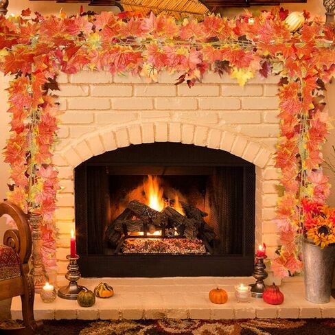 CQURE 5 Pack Fall Leaf Garland,Artificial Fall Vines Autumn Garland Fall Maple Leaves Thanksgiving Decor for Home Wedding Fireplace Christmas in Saudi Arabia