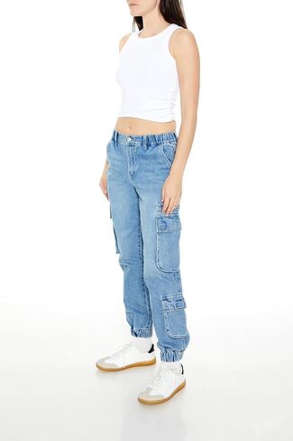 Forever 21 Womens Mid-Rise Denim Cargo Joggers in Saudi Arabia