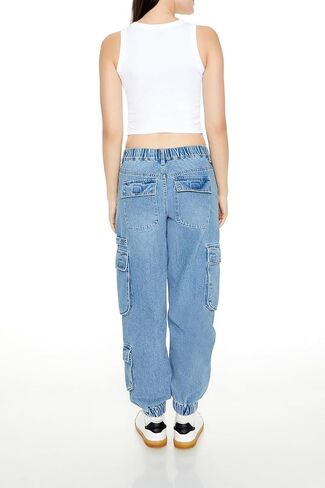 Forever 21 Womens Mid-Rise Denim Cargo Joggers in Saudi Arabia