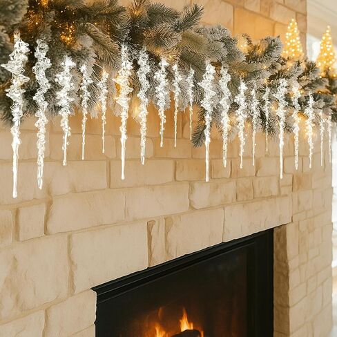 Chunful 20 Pcs Large Icicle Ornaments for Christmas Fireplace Tree Decoration Hanging Clear Crystal Acrylic Icicles Pendant for Xmas Mantel Eaves Winter Holiday Frozen Party Decor with Various Sizes in Saudi Arabia
