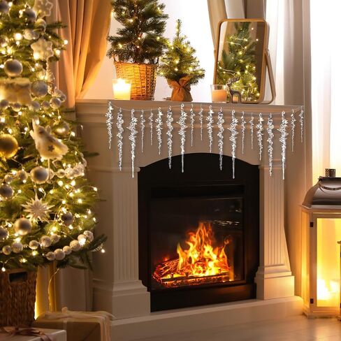 Chunful 20 Pcs Large Icicle Ornaments for Christmas Fireplace Tree Decoration Hanging Clear Crystal Acrylic Icicles Pendant for Xmas Mantel Eaves Winter Holiday Frozen Party Decor with Various Sizes in Saudi Arabia