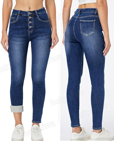 heipeiwa Fleece Lined Jeans Women's Winter Thermal Jeans Flannel Lined Skinny Denim Jeans 4 Buttons in Saudi Arabia