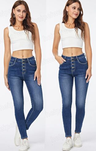 heipeiwa Fleece Lined Jeans Women's Winter Thermal Jeans Flannel Lined Skinny Denim Jeans 4 Buttons in Saudi Arabia