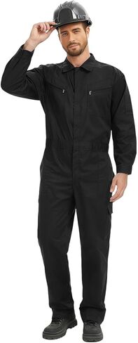 أفرول عمل بأكمام طويلة للرجال، بذلة متينة من نسيج قطني بوليستر مع جيوب متعددة وسحاب في اتجاهين in Kuwait