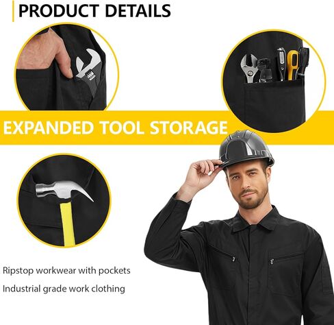 أفرول عمل بأكمام طويلة للرجال، بذلة متينة من نسيج قطني بوليستر مع جيوب متعددة وسحاب في اتجاهين in Kuwait