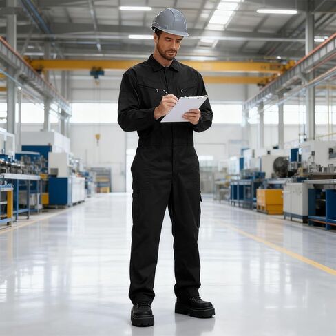 أفرول عمل بأكمام طويلة للرجال، بذلة متينة من نسيج قطني بوليستر مع جيوب متعددة وسحاب في اتجاهين in Kuwait