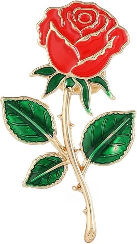 Red Rose Flower Brooch Pin for Women Girls Men Red Green Enamel 14k Gold Plated Cute Floral Lapel Pins Dress Accessories Boutonniere Corsage for Hat Bag Suit Tie Jewelry for Wedding Anniversary in Saudi Arabia
