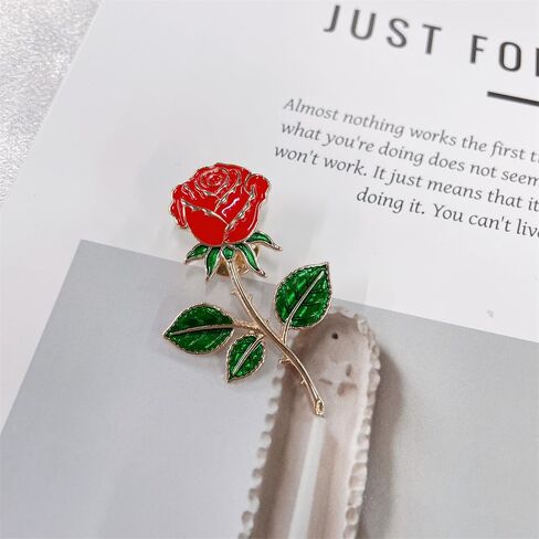 Red Rose Flower Brooch Pin for Women Girls Men Red Green Enamel 14k Gold Plated Cute Floral Lapel Pins Dress Accessories Boutonniere Corsage for Hat Bag Suit Tie Jewelry for Wedding Anniversary in Saudi Arabia