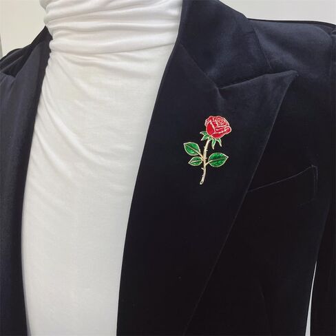 Red Rose Flower Brooch Pin for Women Girls Men Red Green Enamel 14k Gold Plated Cute Floral Lapel Pins Dress Accessories Boutonniere Corsage for Hat Bag Suit Tie Jewelry for Wedding Anniversary in Saudi Arabia