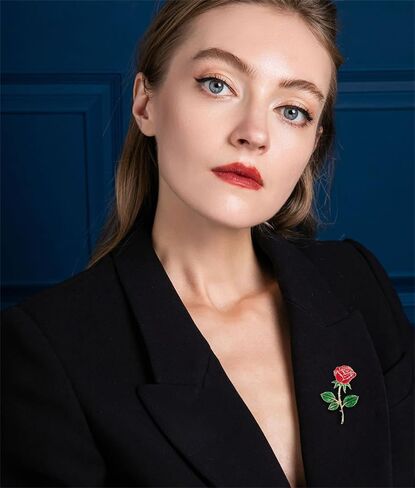 Red Rose Flower Brooch Pin for Women Girls Men Red Green Enamel 14k Gold Plated Cute Floral Lapel Pins Dress Accessories Boutonniere Corsage for Hat Bag Suit Tie Jewelry for Wedding Anniversary in Saudi Arabia