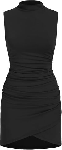 CIDER Women's Summer Mini Dress Cocktail Dress Mock Neck Sleeveless Ruched Short Dresses Trendy 2025 in Saudi Arabia