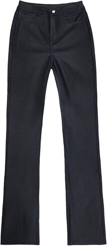 OYOANGLE Women's Leather Pants Y2K PU High Waist Wide Leg Pants Pocket Straight Trousers in Saudi Arabia