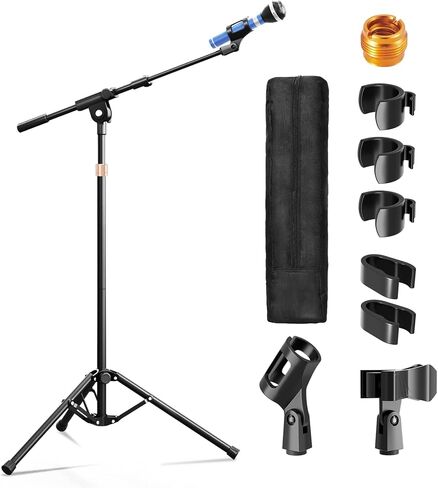 Mic Stand, Heavy Duty Tripod Microphone Stand Boom Arm Floor Mic Stand Height Adjustable with Carrying Bag and 2 Mic Clips for Singing Performance, Home studio recording, Podcast and Stage in Saudi Arabia