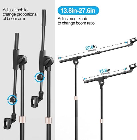 Mic Stand, Heavy Duty Tripod Microphone Stand Boom Arm Floor Mic Stand Height Adjustable with Carrying Bag and 2 Mic Clips for Singing Performance, Home studio recording, Podcast and Stage in Saudi Arabia