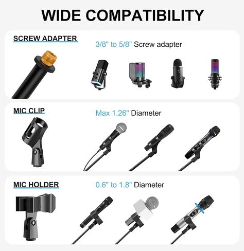 Mic Stand, Heavy Duty Tripod Microphone Stand Boom Arm Floor Mic Stand Height Adjustable with Carrying Bag and 2 Mic Clips for Singing Performance, Home studio recording, Podcast and Stage in Saudi Arabia