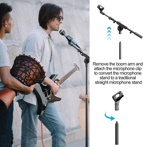 Mic Stand, Heavy Duty Tripod Microphone Stand Boom Arm Floor Mic Stand Height Adjustable with Carrying Bag and 2 Mic Clips for Singing Performance, Home studio recording, Podcast and Stage in Saudi Arabia