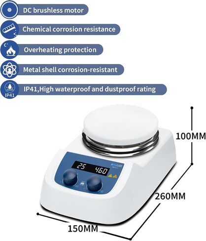 ONiLAB 120℃ 5 inch LED Digital Hotplate Magnetic Stirrer with Ceramic Coated Stainless Steel Work Plate, 200-1500rpm,5L,110V,Temp Probe Sensor & Support Stand & Stirring Bar Included in Saudi Arabia