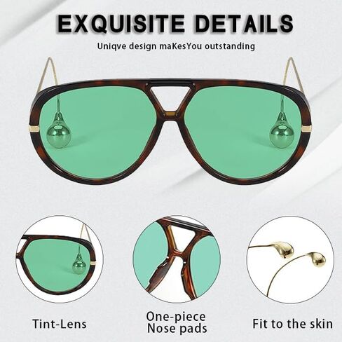 2025Designer Oversized Aviator Sunglasses for Women with Double Bridge and Earrings(Includes Pouch & Cloth) in Saudi Arabia