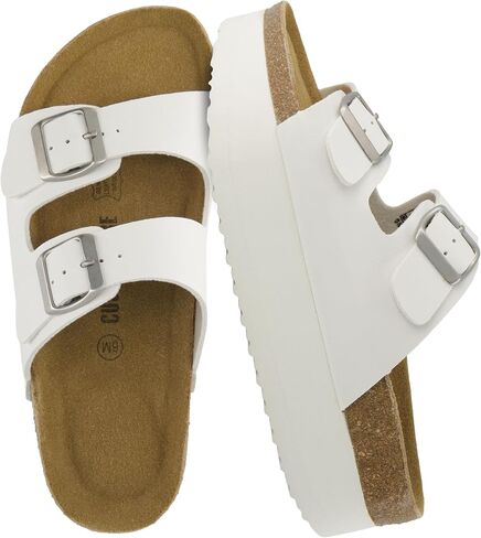 CUSHIONAIRE Plane Platform Sandals for Women with Adjustable Buckles and Genuine Suede Cork Footbed, Memory Foam, Wide Widths Available in Kuwait