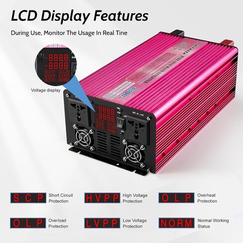 3000W Wave Geby Power Unverter 12V إلى 110 فولت DC إلى AC Converter Peak Power 6000W مع شاشة عرض ذكية LED ، ومنافذ اثنين من AC ، مناسبة ل RV ، والتخييم ، وما إلى ذلك. in Saudi Arabia