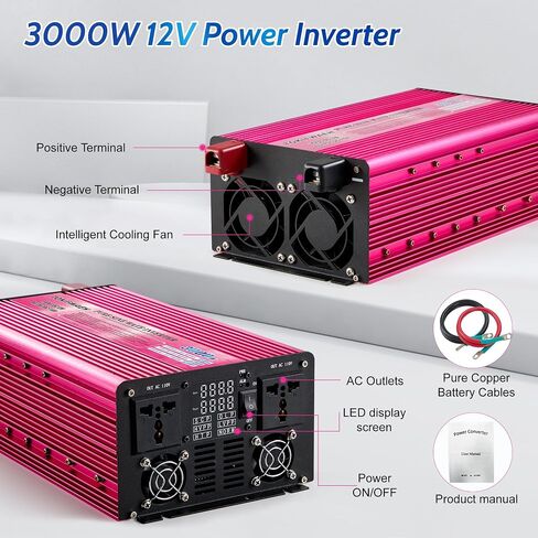 3000W Wave Geby Power Unverter 12V إلى 110 فولت DC إلى AC Converter Peak Power 6000W مع شاشة عرض ذكية LED ، ومنافذ اثنين من AC ، مناسبة ل RV ، والتخييم ، وما إلى ذلك. in Saudi Arabia