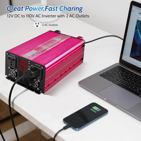 3000W Wave Geby Power Unverter 12V إلى 110 فولت DC إلى AC Converter Peak Power 6000W مع شاشة عرض ذكية LED ، ومنافذ اثنين من AC ، مناسبة ل RV ، والتخييم ، وما إلى ذلك. in Saudi Arabia