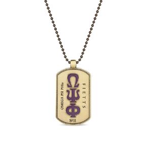 قلادة SANDZ Omega Psi Phi Dog Tag - تصميم مزدوج الجوانب - حروف يونانية على المقدمة، شعار الأخوة على الظهر in Kuwait