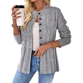 Women's Long Sleeve Button Up Cable Knit Cardigan 2025 Fall Winter Crewneck Cardigans Comfrt Beige Sweaters Jacket in Saudi Arabia