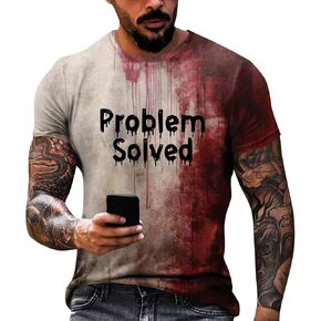 Halloween Shirts Problem Solved Bloody Graphic Tees Men Tshirts 2025 Crew Neck Short Sleeve Plus Size Funny Shirts in Saudi Arabia