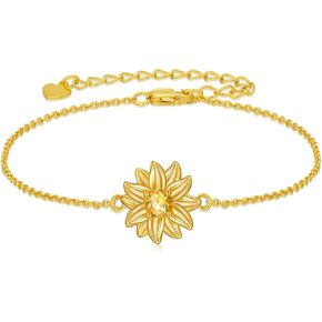 Sunflower Bracelet 925 Sterling Silver Gold Plated Natural Citrine Sunflower Adjustable Link Bracelets You Are My Sunshine Jewelry Gifts for Women in Kuwait