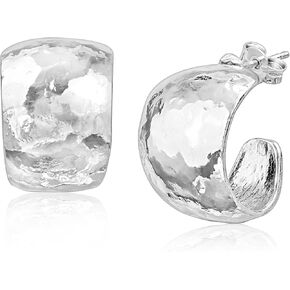 أقراط JEAN RACHEL JEWELRY من الفضة الإسترلينية عيار 925 للنساء - حلقة صغيرة عريضة مطروقة - لا تسبب الحساسية، وخالية من الرصاص والنيكل in Kuwait