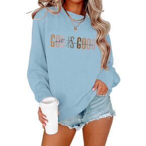 KIEKIECOO God is Good Sweatshirts for Women Christian Faith Sweatshirt Bible Verse Religious Long Sleeve Shirts Pullover in Saudi Arabia