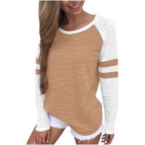 Shirts for Women 2025 Long Sleeve Color Block Casual Crewneck Tops Basic Tee Fall Fashion Blouse Trendy Outfits in Kuwait