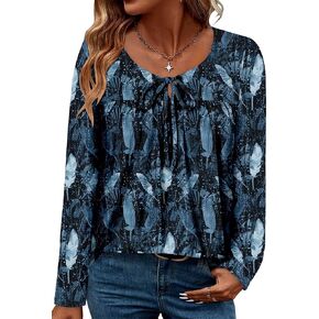 Magritta إمرأة كم طويل بلايز 2025 خريف ثقب المفتاح التعادل الرقبة مطوي تونك البلوزات أنيق قمصان رسمية رسمية in Kuwait