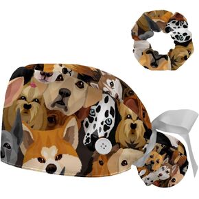 Adjustable Brown Dachshund Dog Blue Surgical Scrub Cap with Button,Sweatband for Women with Bow Hair Scrunchy in Kuwait