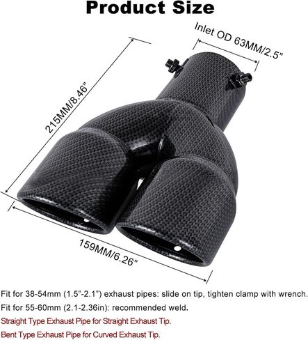 Vechkom 2.5 Inlet Dual Black Exhaust Tips Stainless Steel Car Tail Pipe 3" Outlet Car Muffler Adjustable For Most Vehicles Exterior Rear Tip Pipe in Kuwait