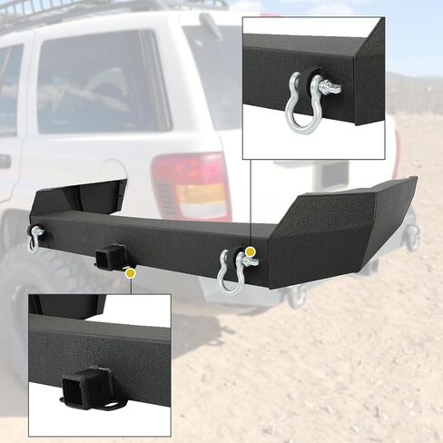 KUAFU Off-Road Rear Bumper Compatible with 1999-2004 Jeep Grand Cherokee WJ w/2 Inch Hitch Receiver & D rings Steel in Saudi Arabia
