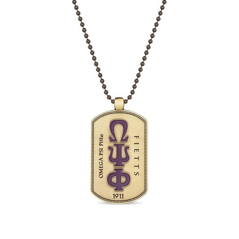 قلادة SANDZ Omega Psi Phi Dog Tag - تصميم مزدوج الجوانب - حروف يونانية على المقدمة، شعار الأخوة على الظهر in Kuwait