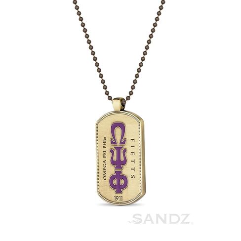 قلادة SANDZ Omega Psi Phi Dog Tag - تصميم مزدوج الجوانب - حروف يونانية على المقدمة، شعار الأخوة على الظهر in Kuwait