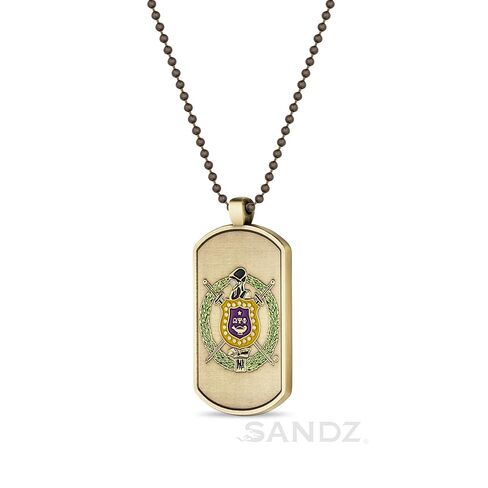 قلادة SANDZ Omega Psi Phi Dog Tag - تصميم مزدوج الجوانب - حروف يونانية على المقدمة، شعار الأخوة على الظهر in Kuwait