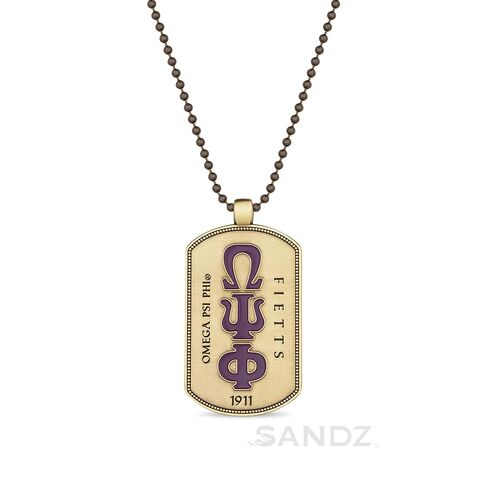 قلادة SANDZ Omega Psi Phi Dog Tag - تصميم مزدوج الجوانب - حروف يونانية على المقدمة، شعار الأخوة على الظهر in Kuwait