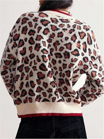 SweatyRocks Women's Leopard Print Button Down Cardigan Sweater Long Sleeve Crewneck Knit Outwear in Saudi Arabia