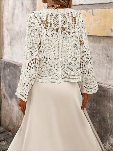 GORGLITTER Women's Boho Cardigan Crochet Lightweight Sheer Long Sleeve Button Up Fall Trendy 2025 Kimono Top in Saudi Arabia