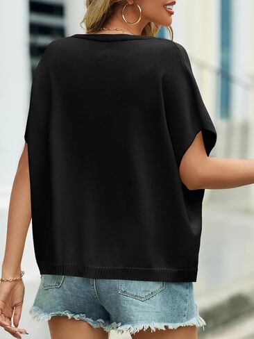 JUHEE Womens Oversized Summer Cardigan Tops Lightweight Going Out Cap Short Sleeve Button V-Neck Knit Casual Sweater Shirts in Saudi Arabia