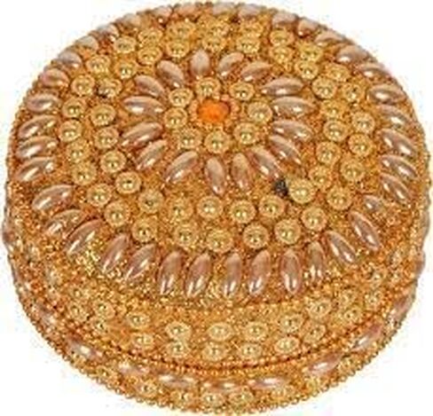 Jaipuri Craft Decorative Handicraft Pearl Jewellery Decorative Box (8 cm x 8 cm x 3 cm, Gold) Handicraft Decorative Jewellery and Sindoor Box for Small Items 3x3x1.75 Inch in Saudi Arabia