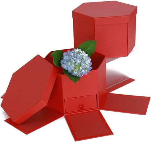 USA-SALES UNIKPACKAGING صندوق هدايا زهور على شكل سداسي عالي الجودة، مع درج، مقاس 9.5 بوصة × 8.3 بوصة × 6.1 بوصة، لتنسيقات الزهور الفاخرة (وردي) in Saudi Arabia