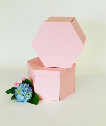 USA-SALES UNIKPACKAGING صندوق هدايا زهور على شكل سداسي عالي الجودة، مع درج، مقاس 9.5 بوصة × 8.3 بوصة × 6.1 بوصة، لتنسيقات الزهور الفاخرة (وردي) in Kuwait