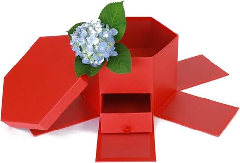 USA-SALES UNIKPACKAGING صندوق هدايا زهور على شكل سداسي عالي الجودة، مع درج، مقاس 9.5 بوصة × 8.3 بوصة × 6.1 بوصة، لتنسيقات الزهور الفاخرة (وردي) in Saudi Arabia