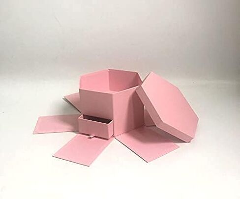USA-SALES UNIKPACKAGING صندوق هدايا زهور على شكل سداسي عالي الجودة، مع درج، مقاس 9.5 بوصة × 8.3 بوصة × 6.1 بوصة، لتنسيقات الزهور الفاخرة (وردي) in Kuwait